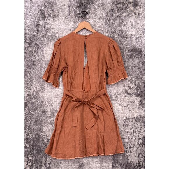 Kara Thoms Dress Medium Women Pink Swiss Dot Linen Open Back Flutter Sleeve Mini - Picture 3 of 9